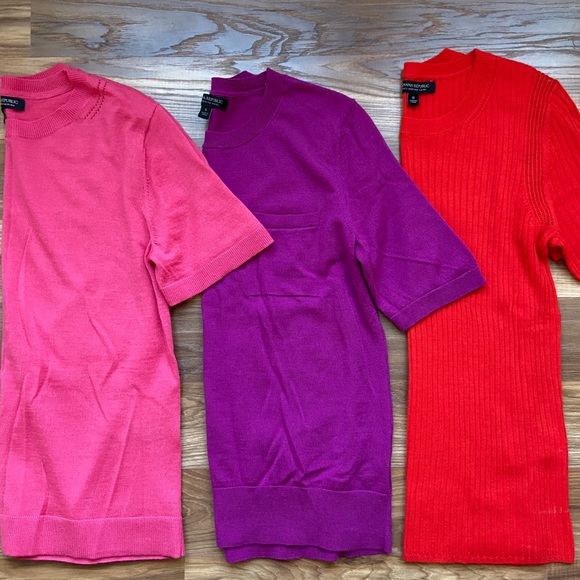 BUNDLE (3) Banana Republic 100% Merino Wool Short Sleeve Vibrant Sweater Tops - Picture 2 of 16
